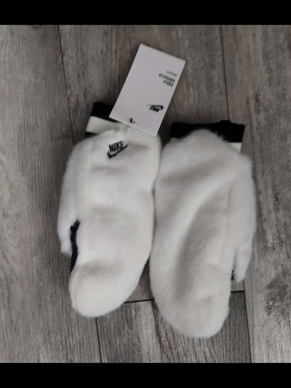Nike White Fleece Mittens (Women's)- Black Accents